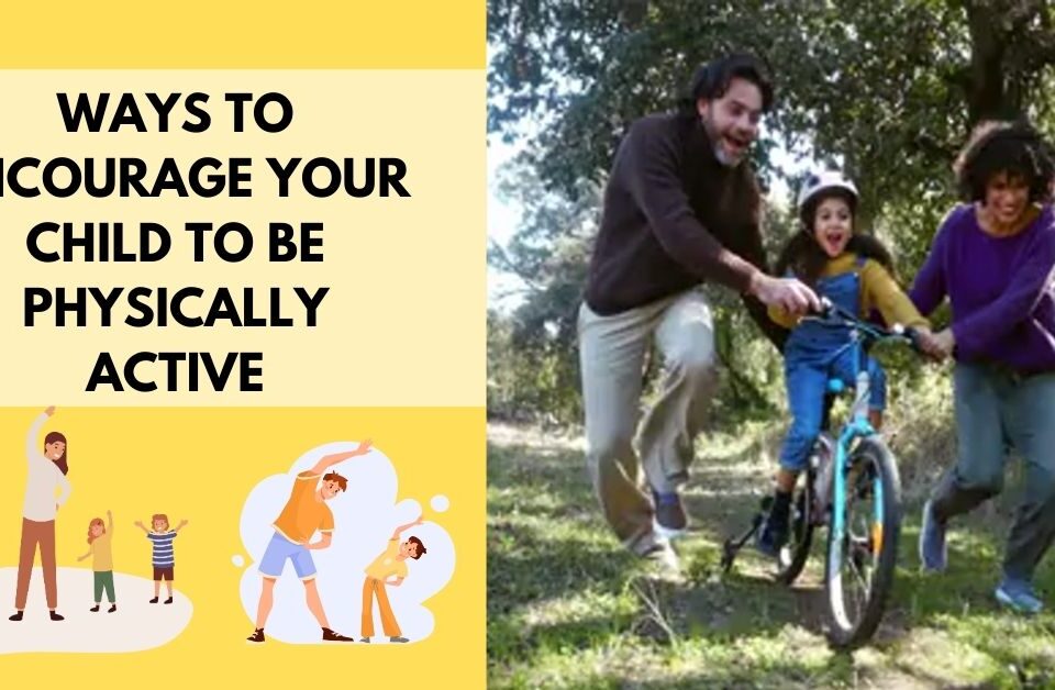 Parents encouraging their child to ride a bicycle outdoors, promoting physical activity and family bonding.