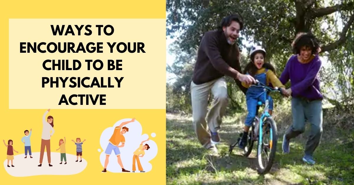 Parents encouraging their child to ride a bicycle outdoors, promoting physical activity and family bonding.