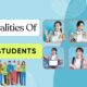 Graphic showing the top qualities of a good student, featuring students with positive attitudes, organizational skills, and academic success.