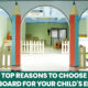 Colorful classroom entrance with pencil-shaped pillars, welcoming ambiance, and text: "Top Reasons to Choose CBSE Board"