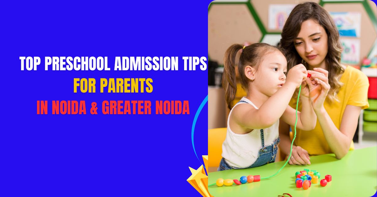 A mother helping her young daughter with a colorful bead activity at preschool, highlighting parent involvement in early education in Noida and Greater Noida.