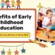 Teacher engaging young children in a colorful classroom during pre-nursery activity, with text reading 'Benefits of Early Childhood Education – Why Pre-Nursery Matters in Noida NCR'