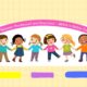 Illustration of happy preschool and Montessori children holding hands with colourful school elements, representing the difference between Montessori and preschool.