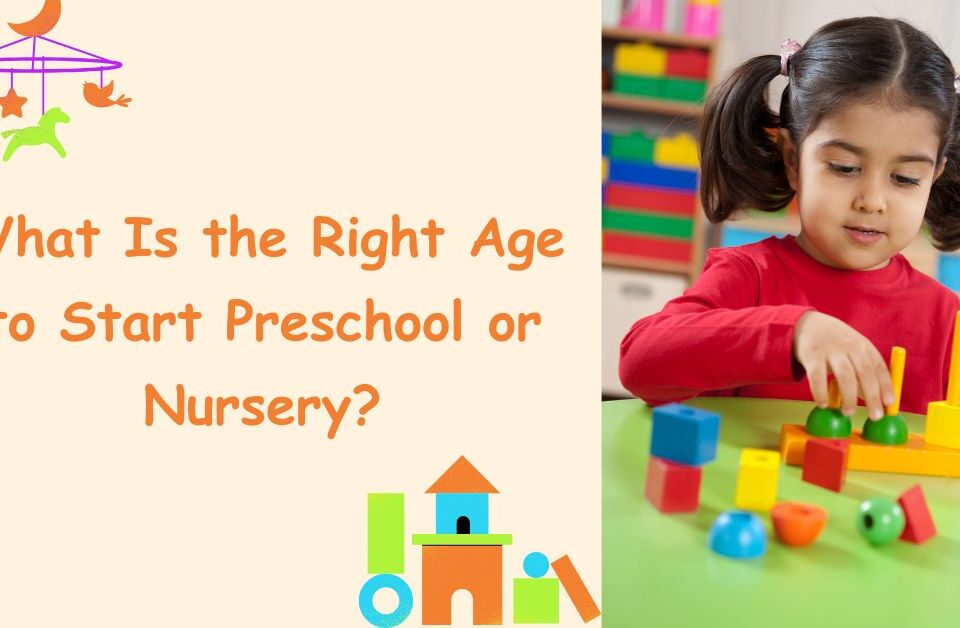 Child playing with learning blocks in a classroom illustrating the right age to start preschool or nursery
