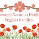 Colorful watercolor illustration of red poppies and pink flowers with the text 10 Flowers Name in Hindi and English for Kids