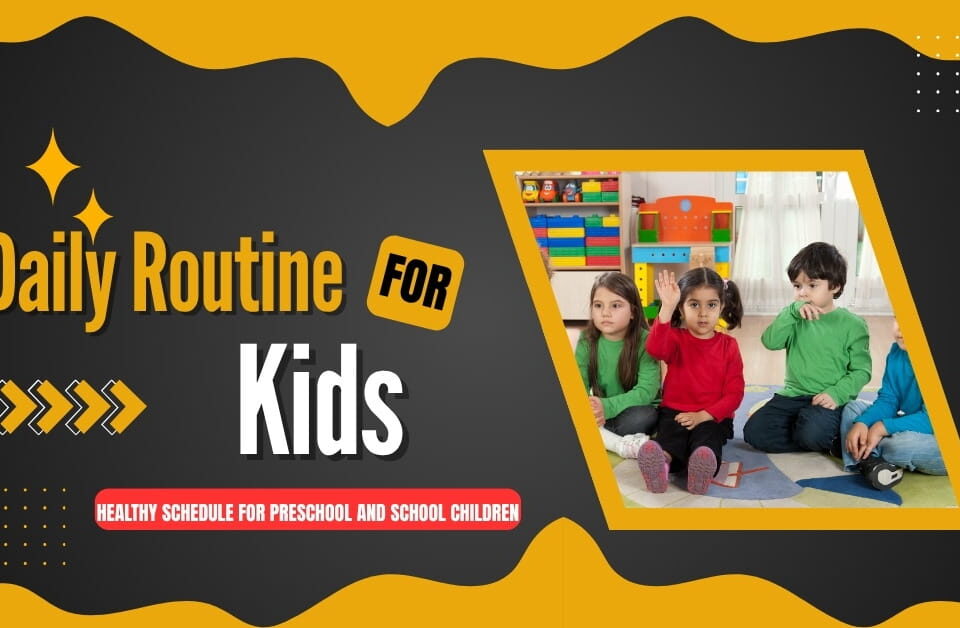 Children following a daily routine in classroom with healthy schedule for preschool and school kids