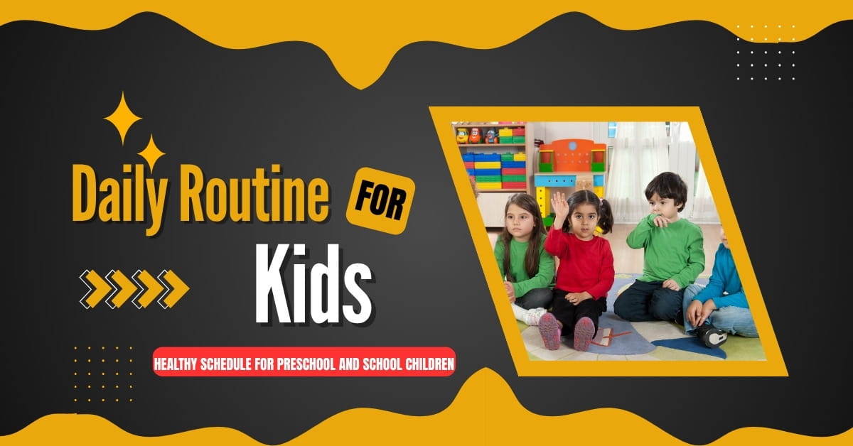 Children following a daily routine in classroom with healthy schedule for preschool and school kids